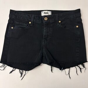 Paige Shorts Verdugo Denim Cut Off Womens 29 Black Frayed Hem Stretch USA